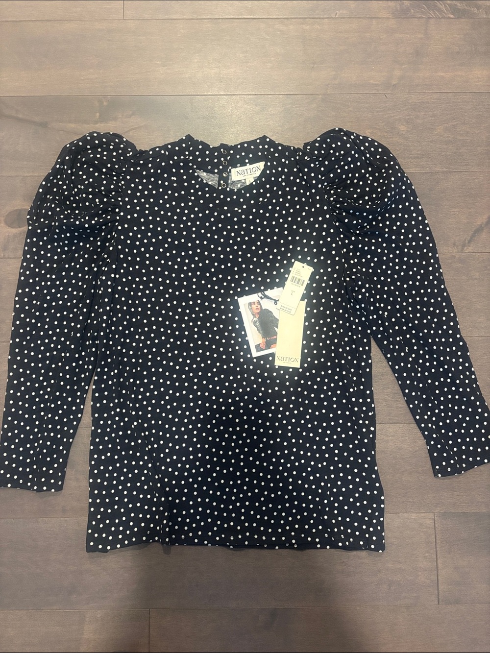 Nation LTD Black & White Polka Dot Puff Sleeve Long Sleeve Top Anthropologie